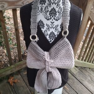Handmade Crochet Bow Bag In Ombre Pink & Gray